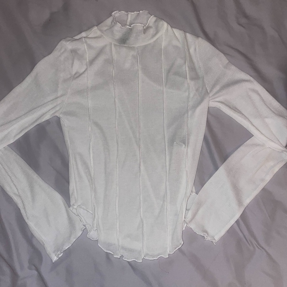 Forever 21 White Ribbed Long Sleeve Top See Through